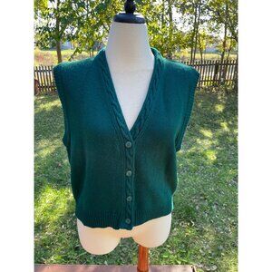 Cardigan Vest Size XL Green Cable Knit Sleeveless 100% Acrylic  K & M Collectio